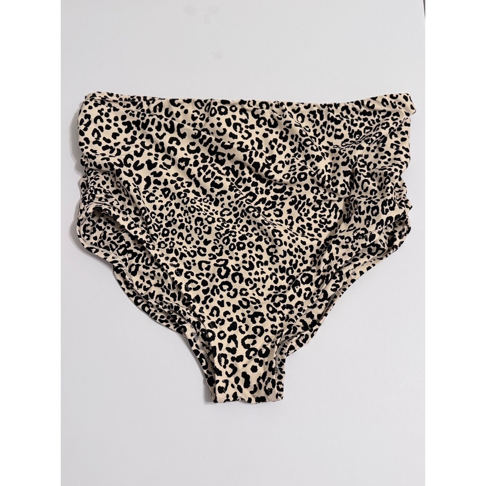 Gap High Waisted Ruched Bikini Bottoms Leopard Animal Print Tan Black Large